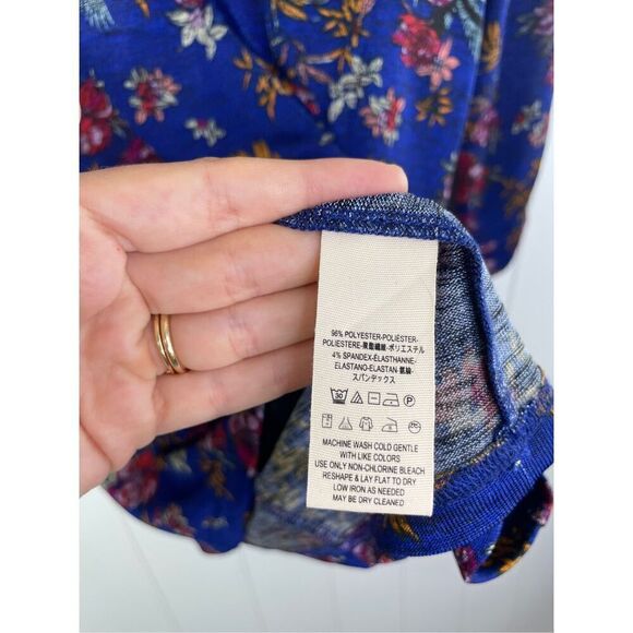 Free People Dock Street Top Blue Floral Ruffle Long Sleeve Size M - Picture 9 of 12